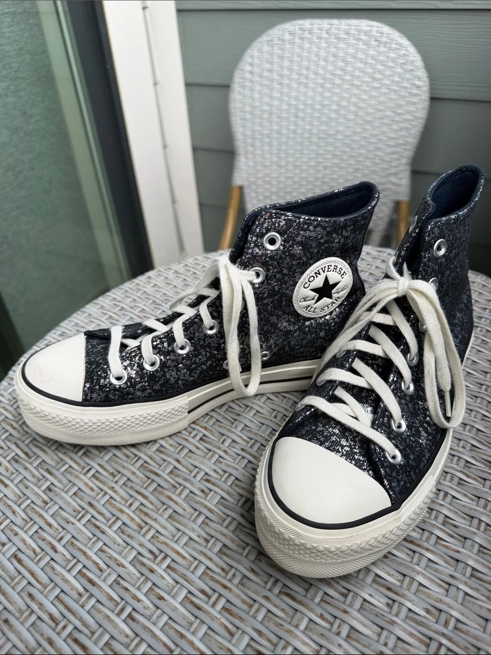 Converse Black Glitter High Top Platform Sneakers
